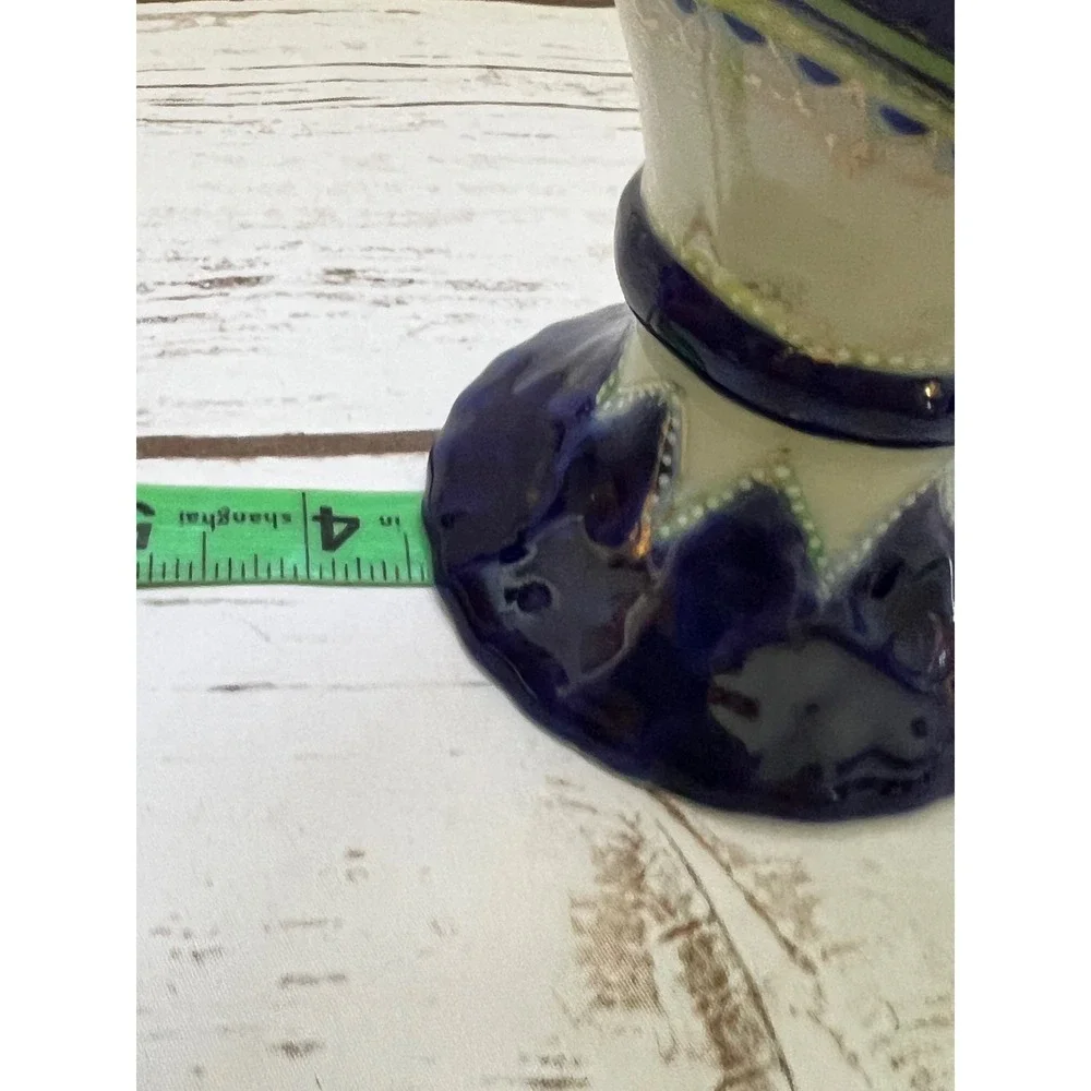 Porcelain Vase Cobalt Blue Gold Gilt Portrait Floral 9.25in
